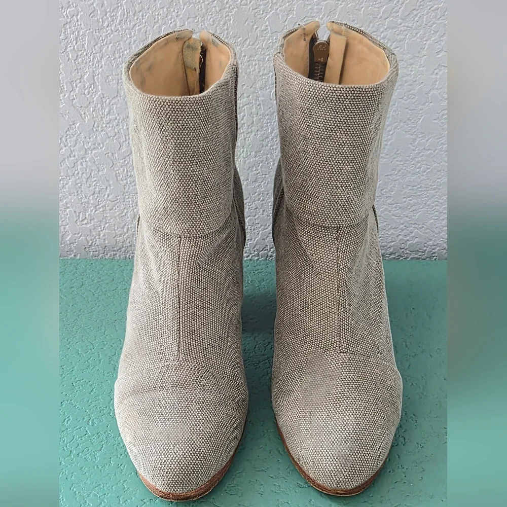 rag & bone Newbury Canvas Ankle Boots Gray Putty Size 37 Block Heel Zip